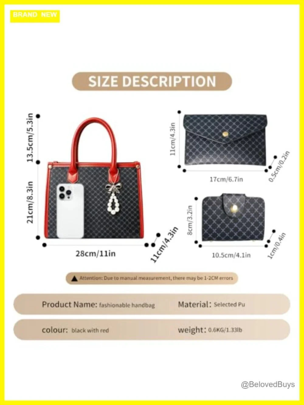 3-Piece PU Leather Handbag Set with Wallet, Top Handle Satchel Crossbody Tote